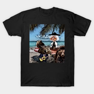 watercolor groundhog playing guitar on beach T-Shirt